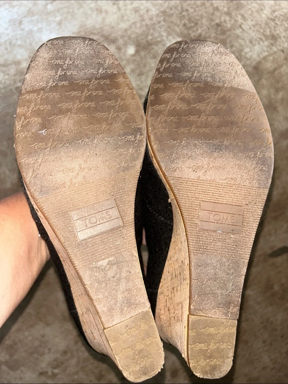 #41. TOMS Black Cork Peep-Toe Wedge Heels